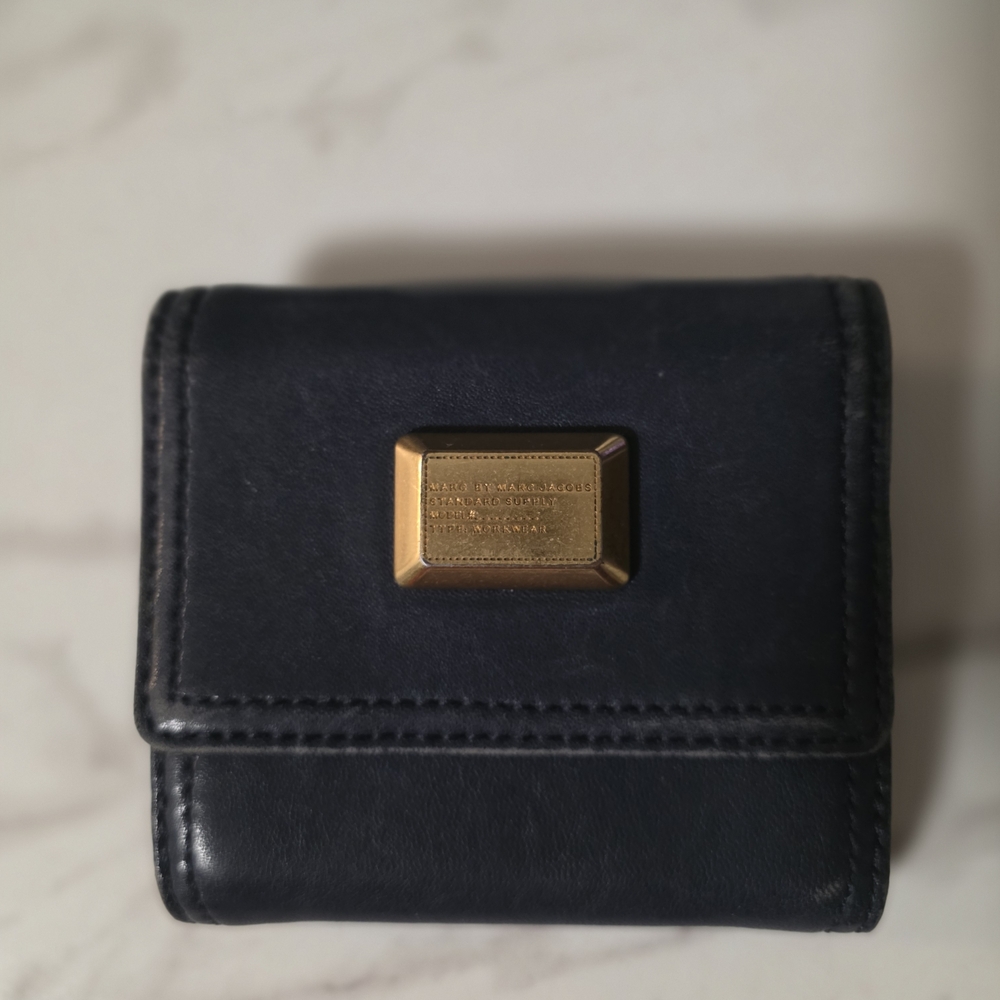 Black Leather Wallet with Gold Accent